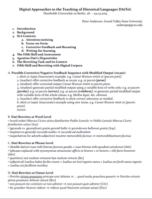 Cover of the paper "Developing the "Fifth Skill" through the reworking of historical texts" by Peter Anderson