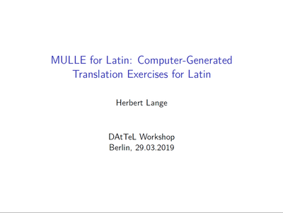 Cover of the presentation "Computer-Generated Translation Exercises for Latin" by Herbert Lange