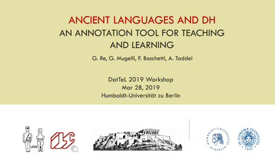 Cover of the presentation "An Annotation Tool for Teaching and Learning" by Guilia Re et al.