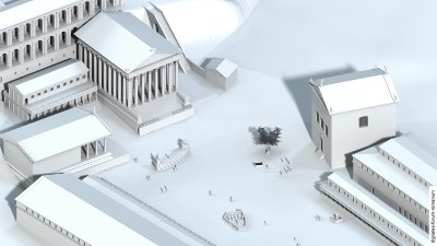 Comitium in caesarischer Zeit (44 n.Chr.; Curia nur geplant), topographischer Überblick