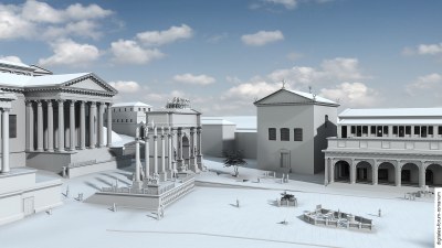 Forum unter Septimius Severus (um 210 n.Chr.), Blick von Süden