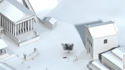 Curia Iulia (nur geplant) in caesarischer Zeit (44 v.Chr.), topographischer Überblick
