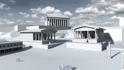 Forum zu Beginn der Späten Republik (um 200 v.Chr.), Blick von Nordosten