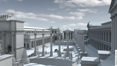 Forum am Ende der Tetrarchie (um 310 n.Chr.), Blick von Westen