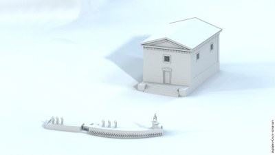 Comitium zu Beginn der Späten Republik (um 200 v.Chr.), mit Curia Hostilia