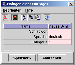 Screenshot Eingabemaske Schlagwort