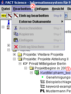 Screenshot Projekt-Submenü
