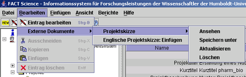 Screenshot existierende Projektliste