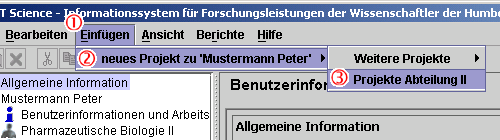 Screenshot Einfügen Neues Projekt